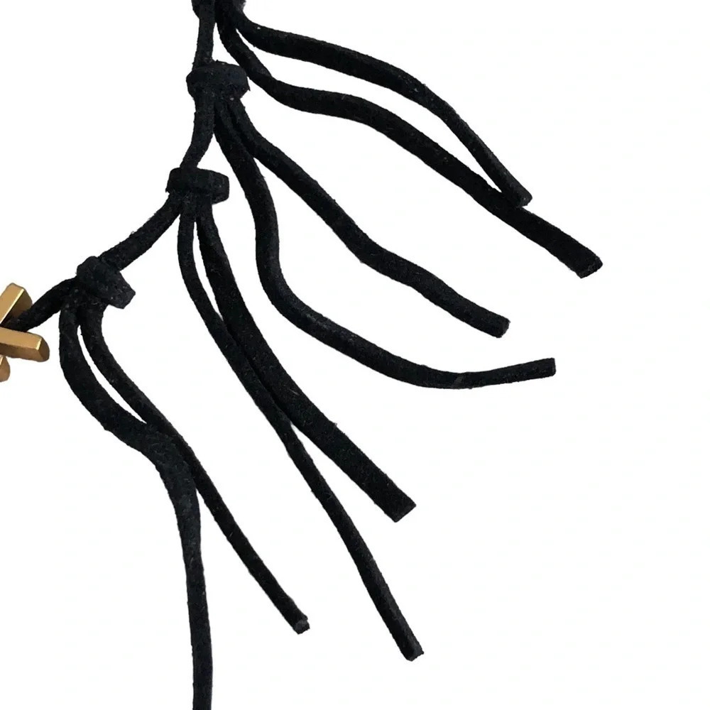 Madewell Black Suede Arrow‎ Chevron Necklace Gold Fringe Boho Tassels - Picture 4 of 4